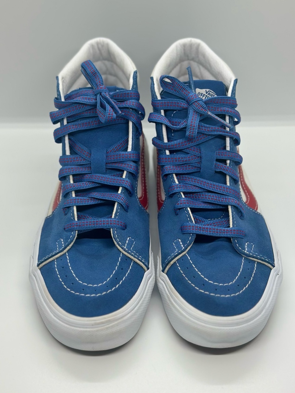 Vans High-Top Sneakers in Blue with Red Side Stripe